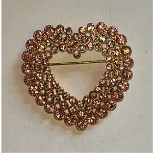 Vintage Monet Pink Rhinestones Heart Brooch